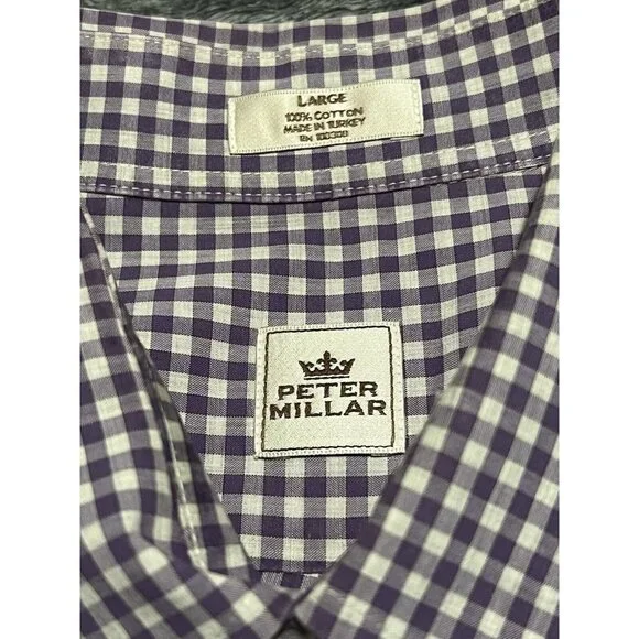 Peter Millar Mens L Purple White Plaid Long Sleeve Button Down Sport Shirt - Picture 2 of 4